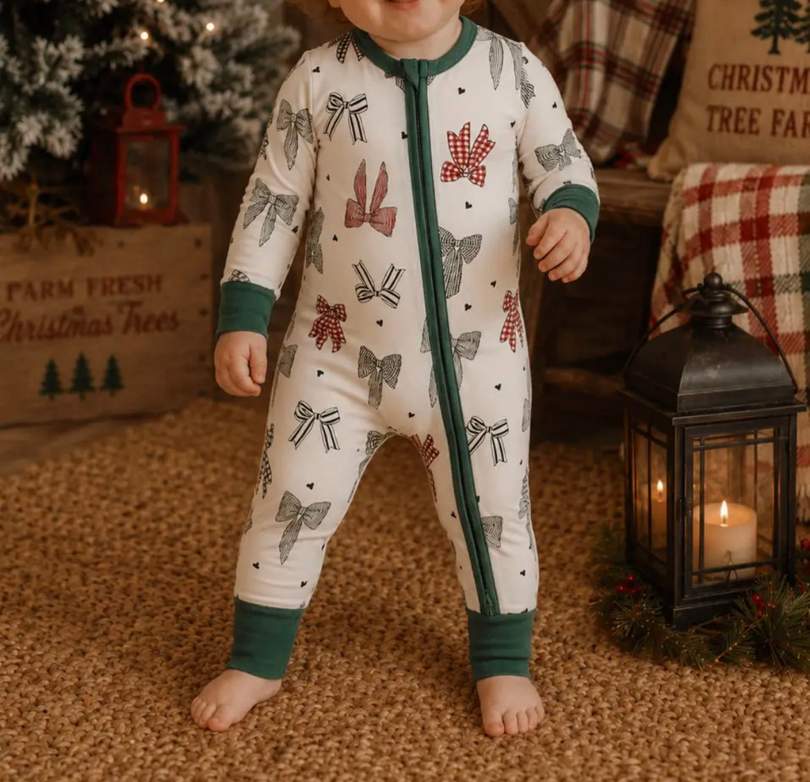 Baby Girl Christmas Bows Zip Sleeper