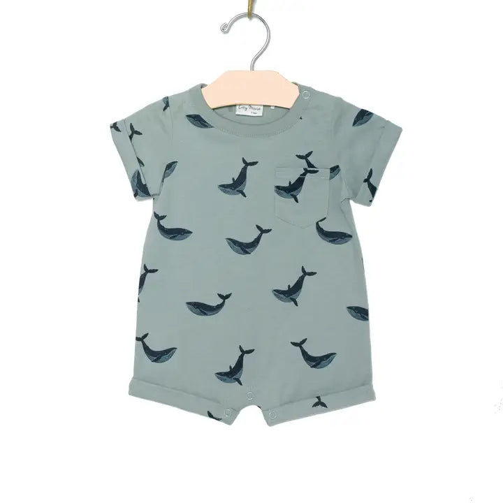 Baby Boy Short Sleeve Blue Whale Romper