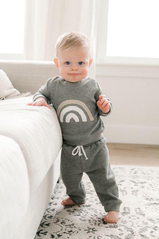 2-Piece Cozy Grey Baby Long Sleeve Sweatshirt and Pant Outfit