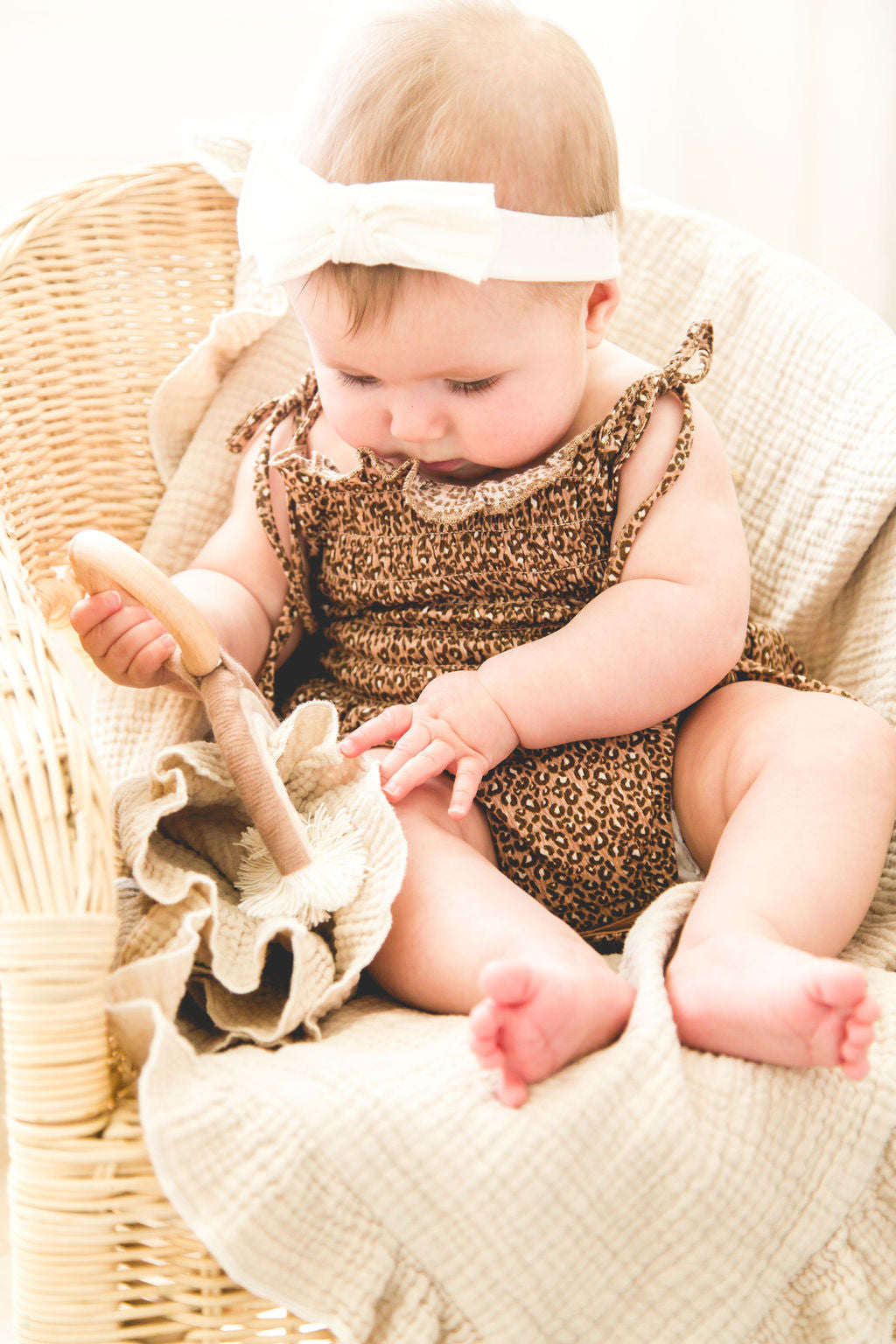 Baby Girl Leopard Cotton Bubble Romper With Ties