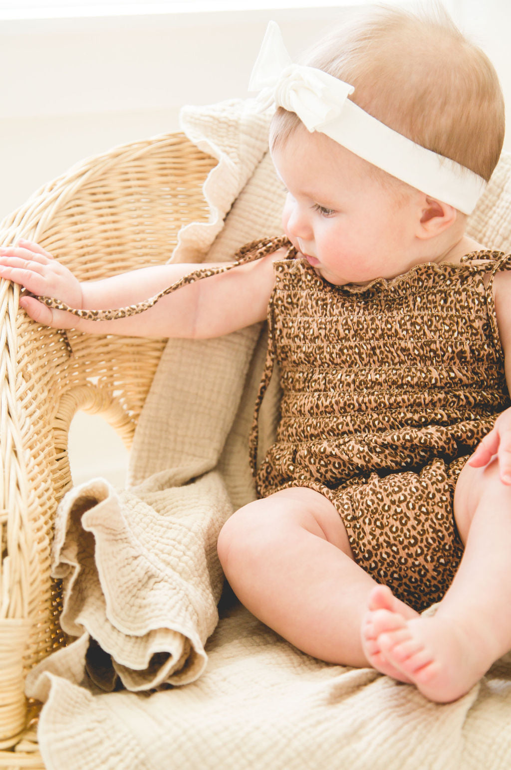 Baby Girl Leopard Cotton Bubble Romper With Ties