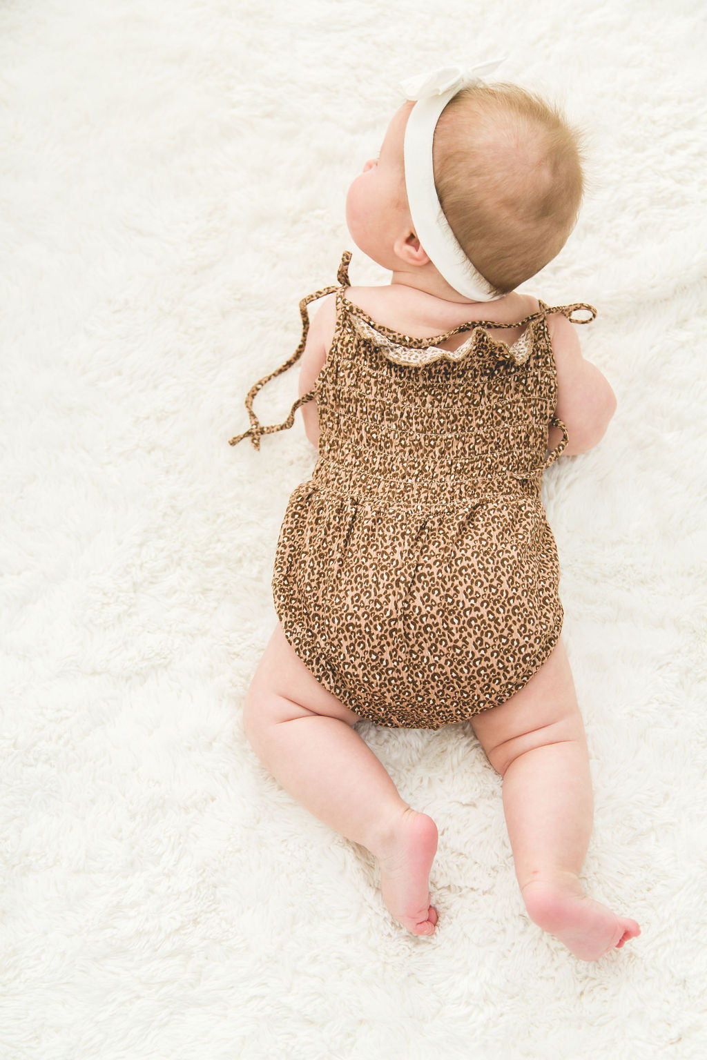 Baby Girl Leopard Cotton Bubble Romper With Ties