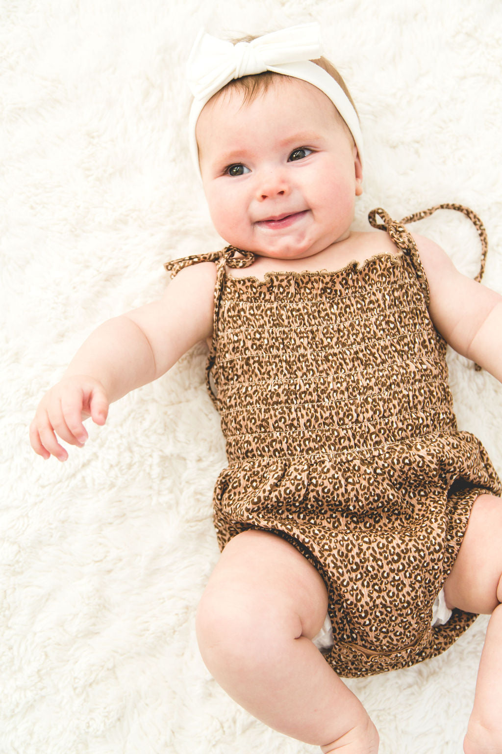 Baby Girl Leopard Cotton Bubble Romper With Ties