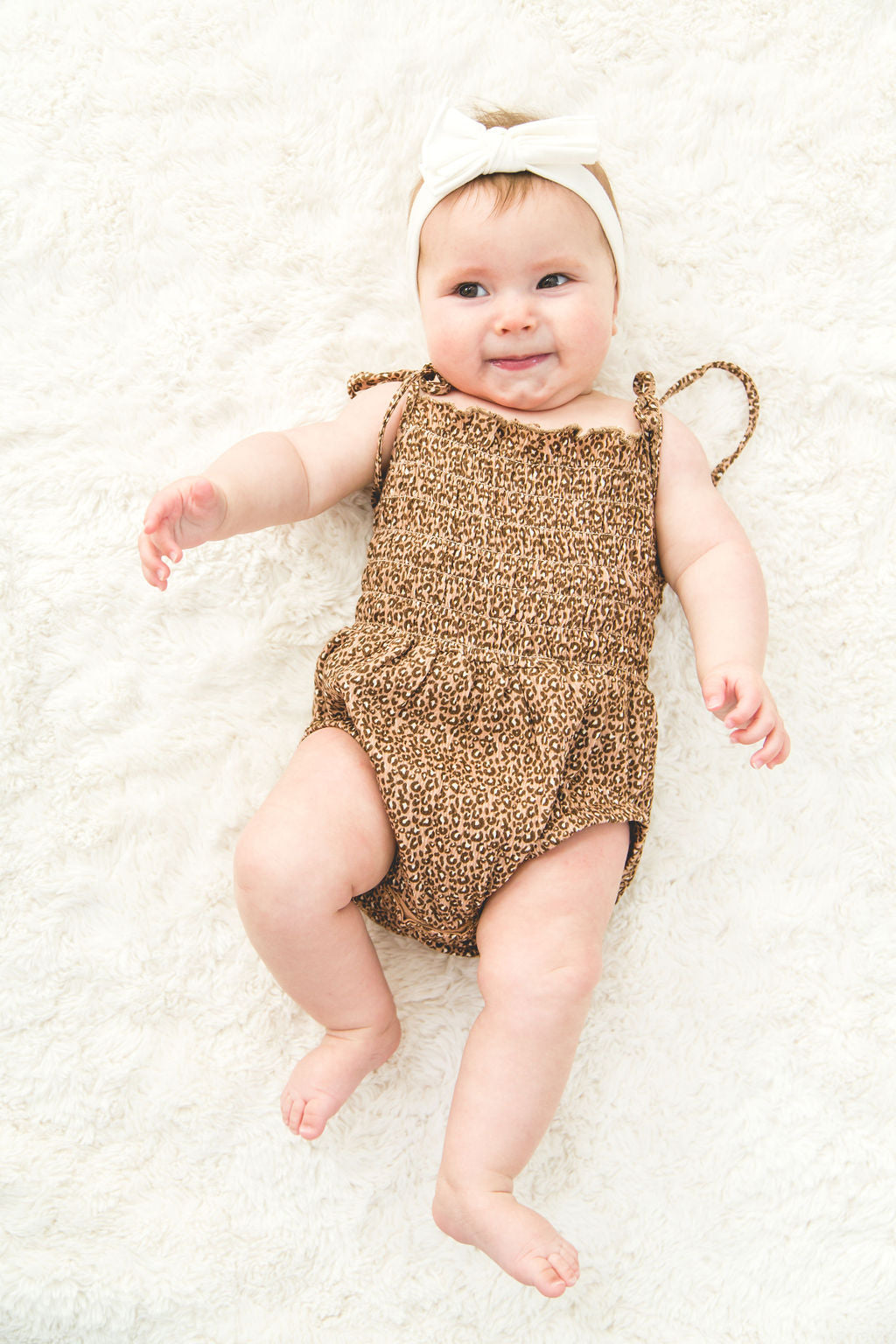 Baby Girl Leopard Cotton Bubble Romper With Ties