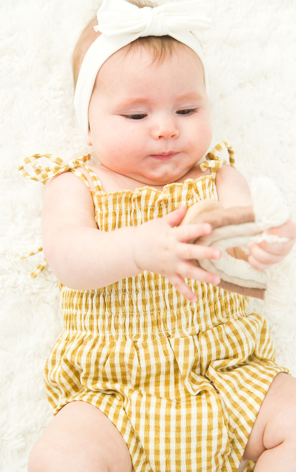 Baby Girl Checker Board Cotton Romper with Shoulder Ties