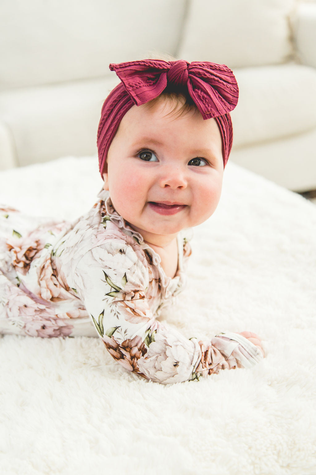 Bamboo Baby Girl Floral Sleeper with zipper and fold over hands and feet.