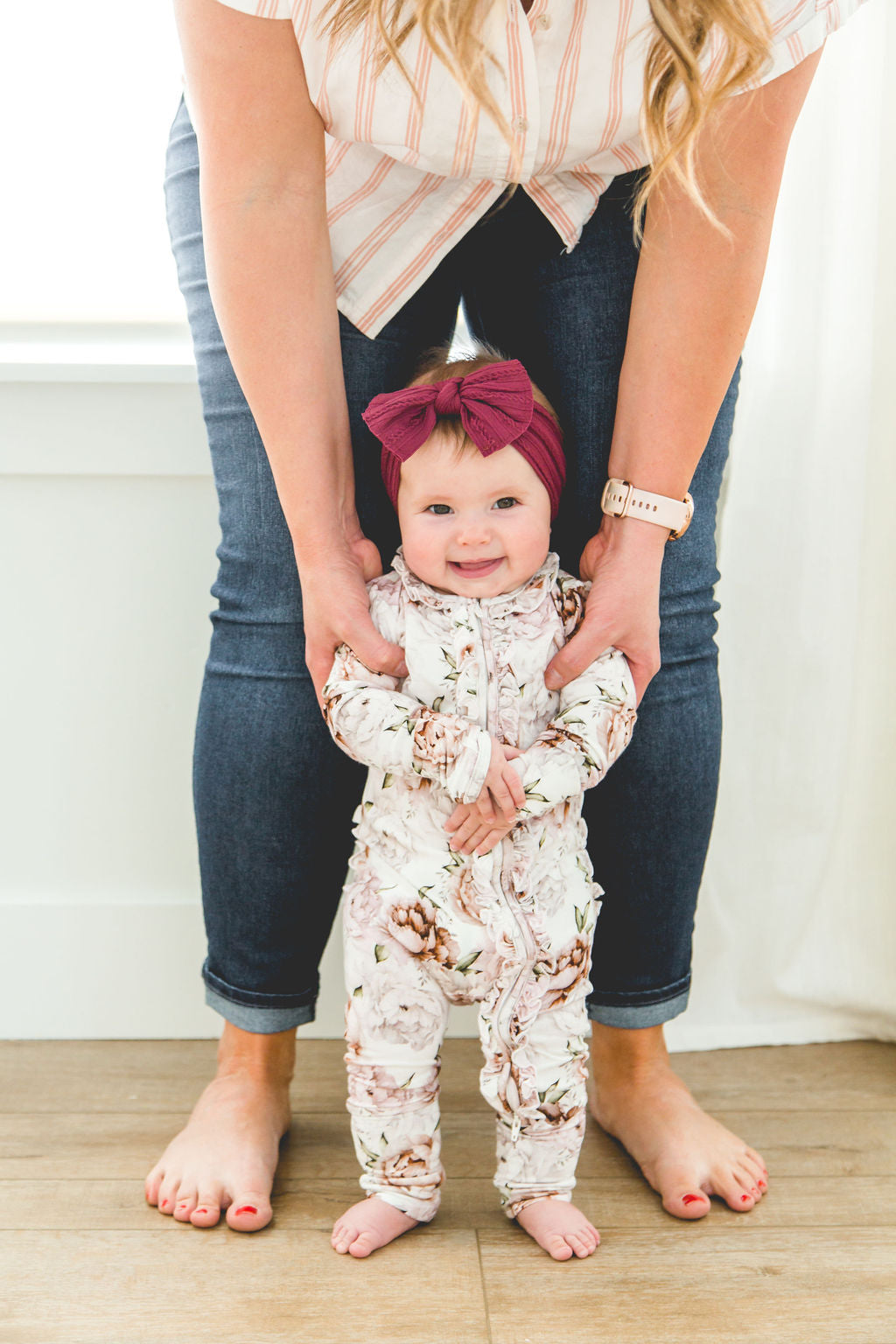 Bamboo Baby Girl Floral Sleeper with zipper and fold over hands and feet.