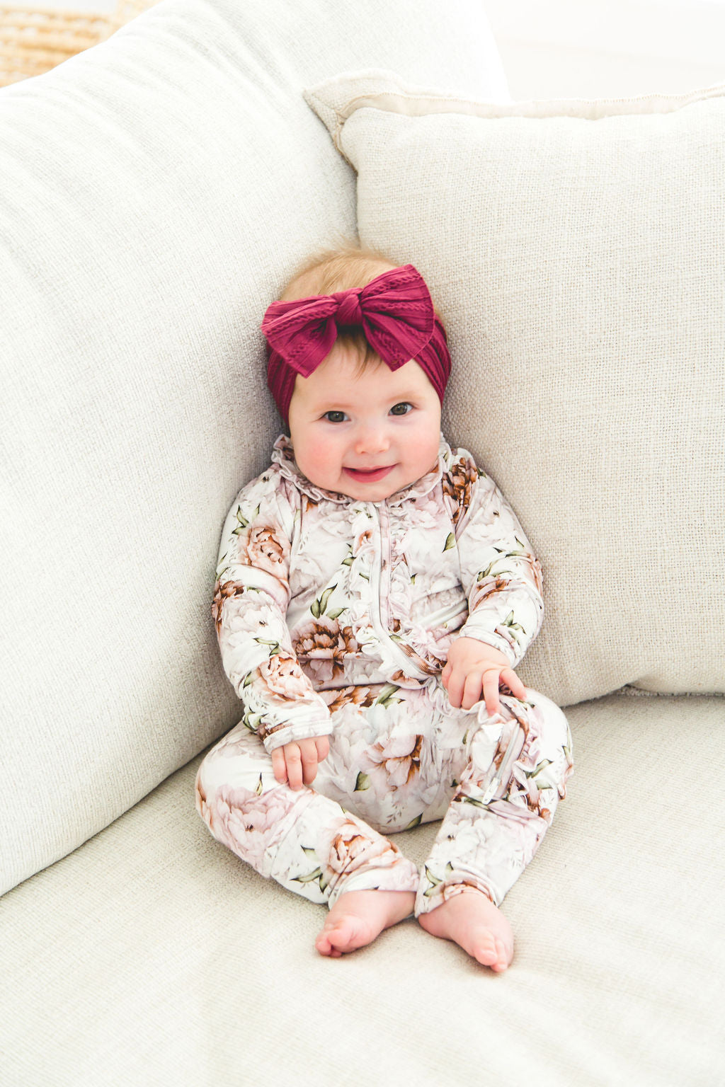 Bamboo Baby Girl Floral Sleeper with zipper and fold over hands and feet.