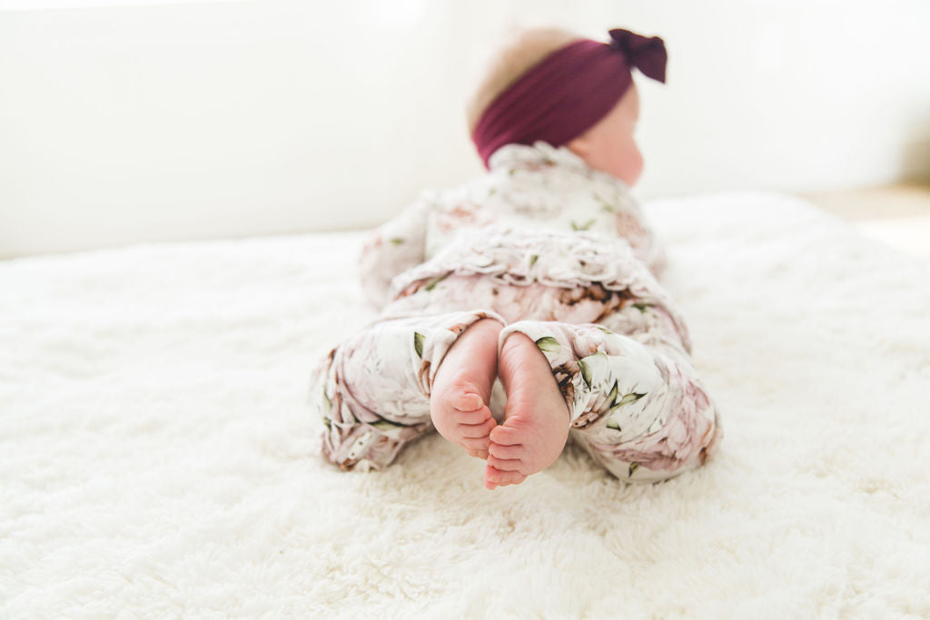 Bamboo Baby Girl Floral Sleeper with zipper and fold over hands and feet.