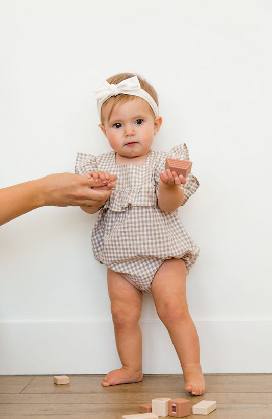 Baby Girl Plaid Ruffle Romper with matching Sister Dress