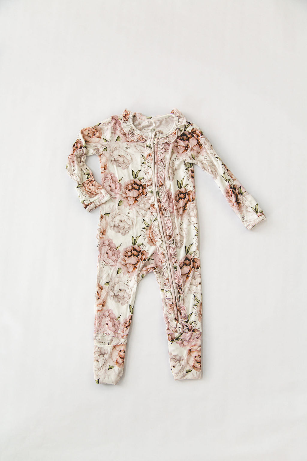 Bamboo Baby Girl Floral Sleeper with zipper and fold over hands and feet.