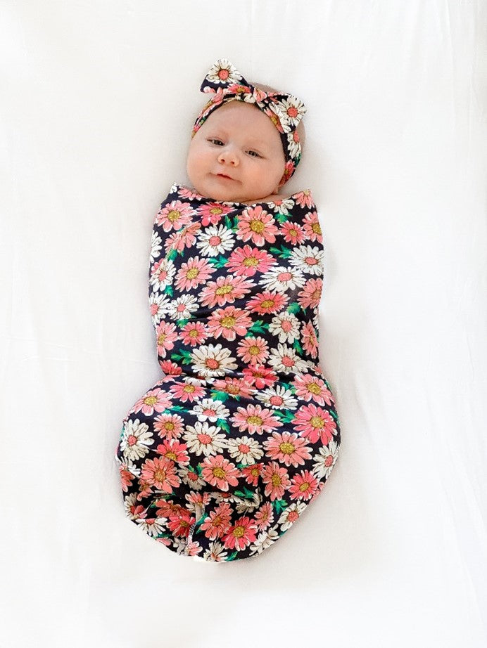 Newborn Baby Swaddle Jersey Knit Blanket with Matching Bow