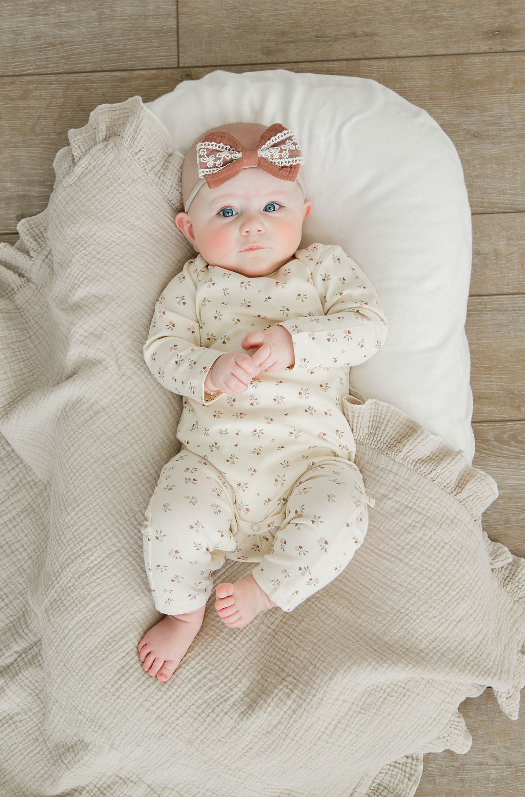 Baby Girl Cream Floral Romper with Snaps