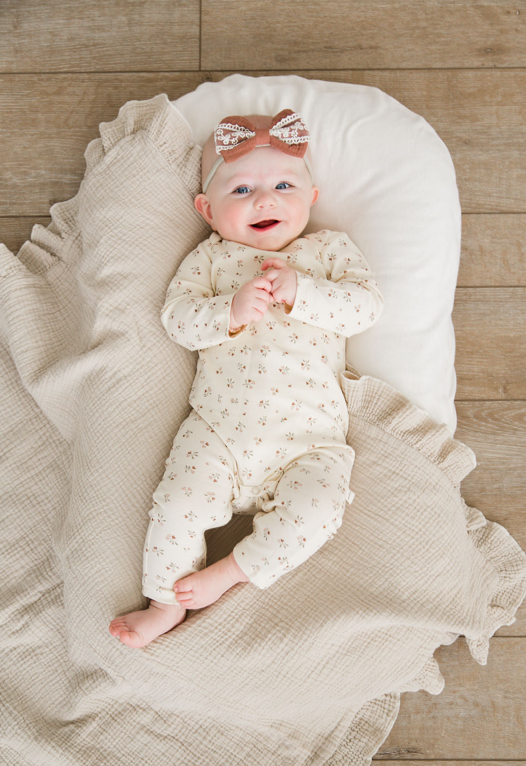 Baby Girl Cream Floral Romper with Snaps