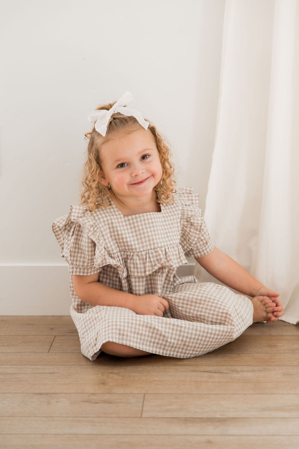 Girl Plaid Ruffle Dress with Matching Sister Romper