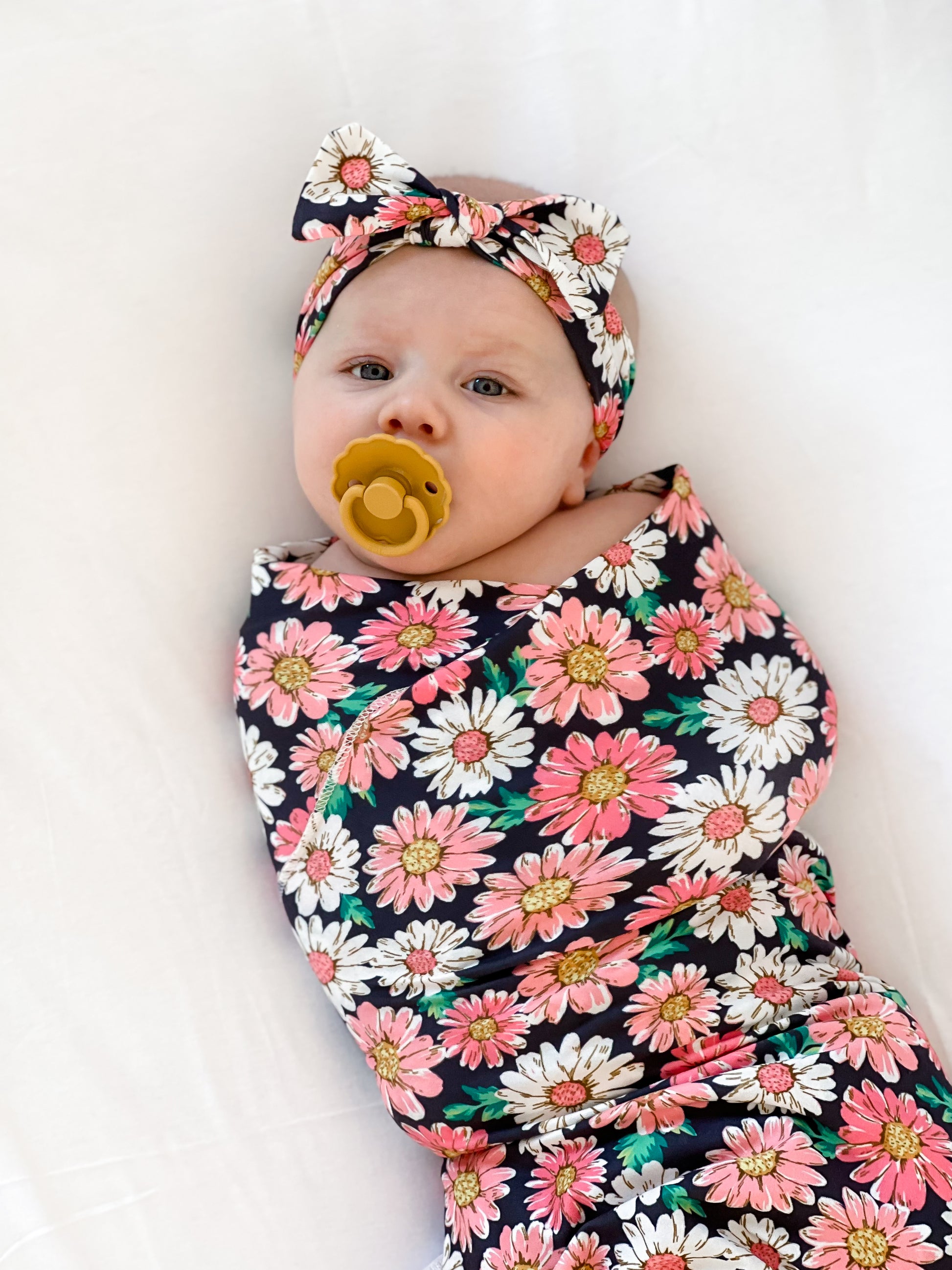 Newborn Baby Swaddle Jersey Knit Blanket with Matching Bow