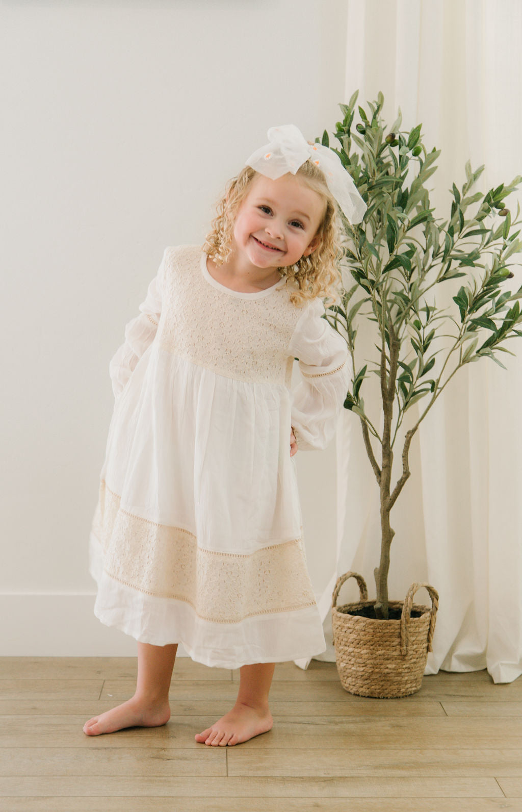 Girl Ivory Lace Detail Dress