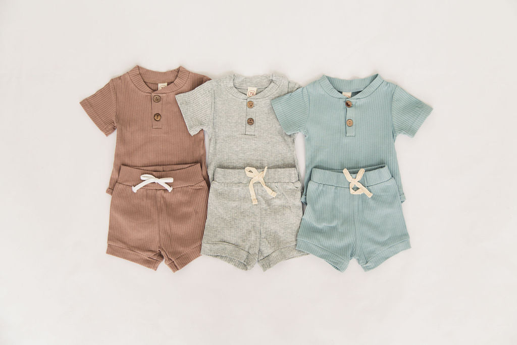 Baby Boy Grey 2- Piece Ribbed Romper and Shorts Set