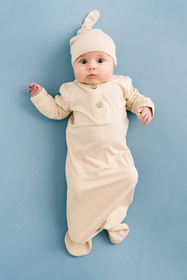 Cream Bamboo Newborn Sleep Gown with Hat