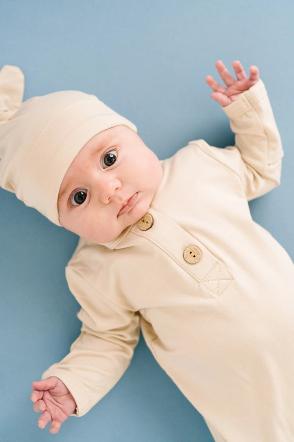 Cream Bamboo Newborn Sleep Gown with Hat