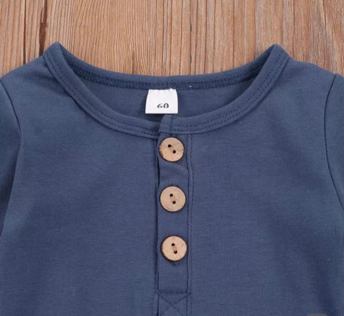 Baby Boy 2-piece Navy Long Sleeve Button Bodysuit with Matching Bottoms