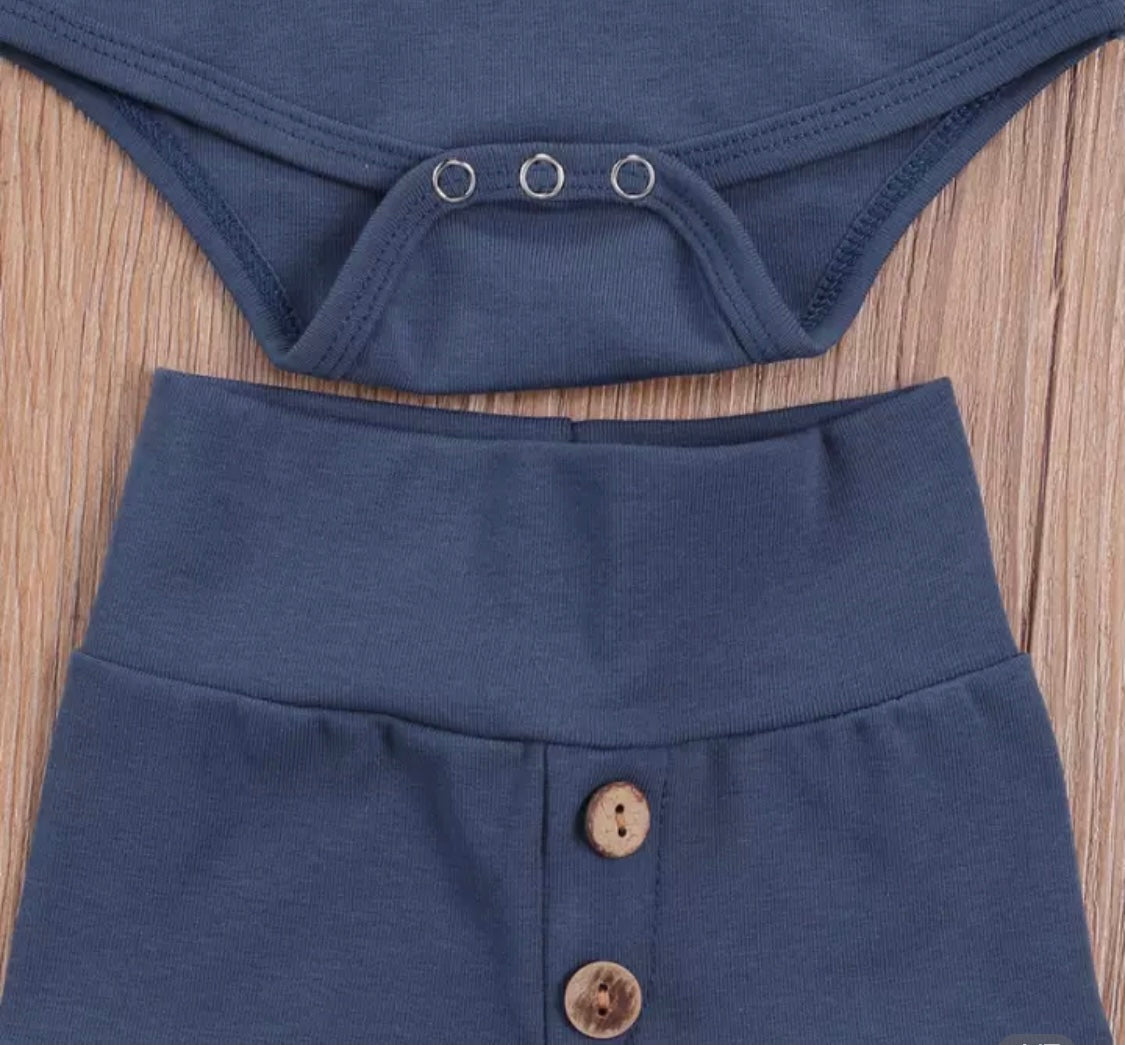 Baby Boy 2-piece Navy Long Sleeve Button Bodysuit with Matching Bottoms