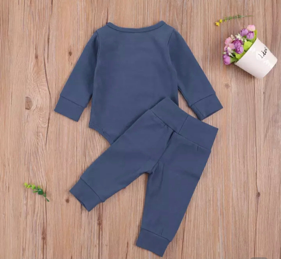 Baby Boy 2-piece Navy Long Sleeve Button Bodysuit with Matching Bottoms