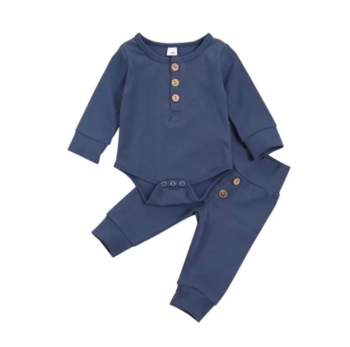 Baby Boy 2-piece Navy Long Sleeve Button Bodysuit with Matching Bottoms