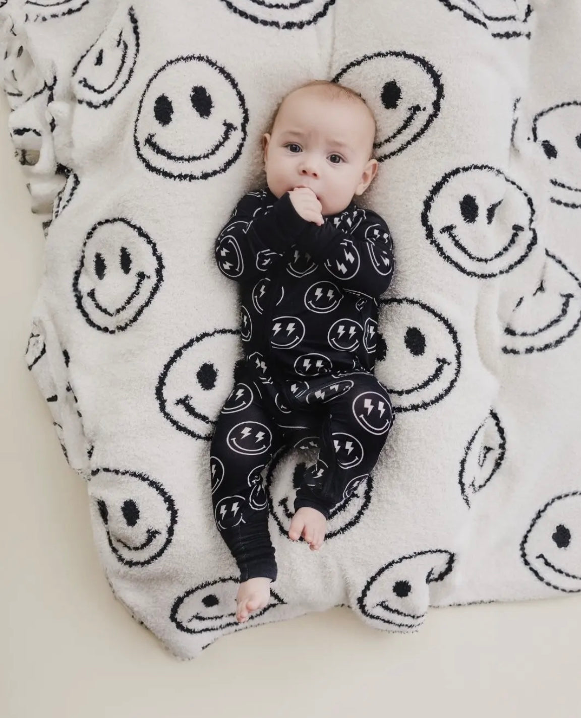 Black Smiley Bamboo 2-Way Zip Romper