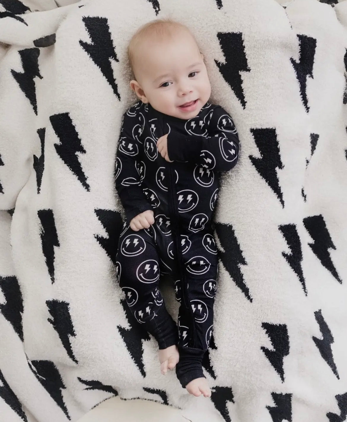 Black Smiley Bamboo 2-Way Zip Romper