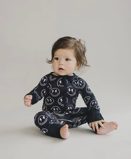 Black Smiley Bamboo 2-Way Zip Romper