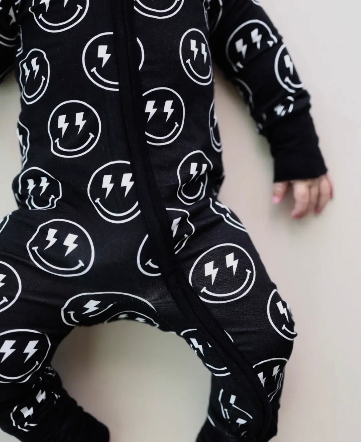 Black Smiley Bamboo 2-Way Zip Romper