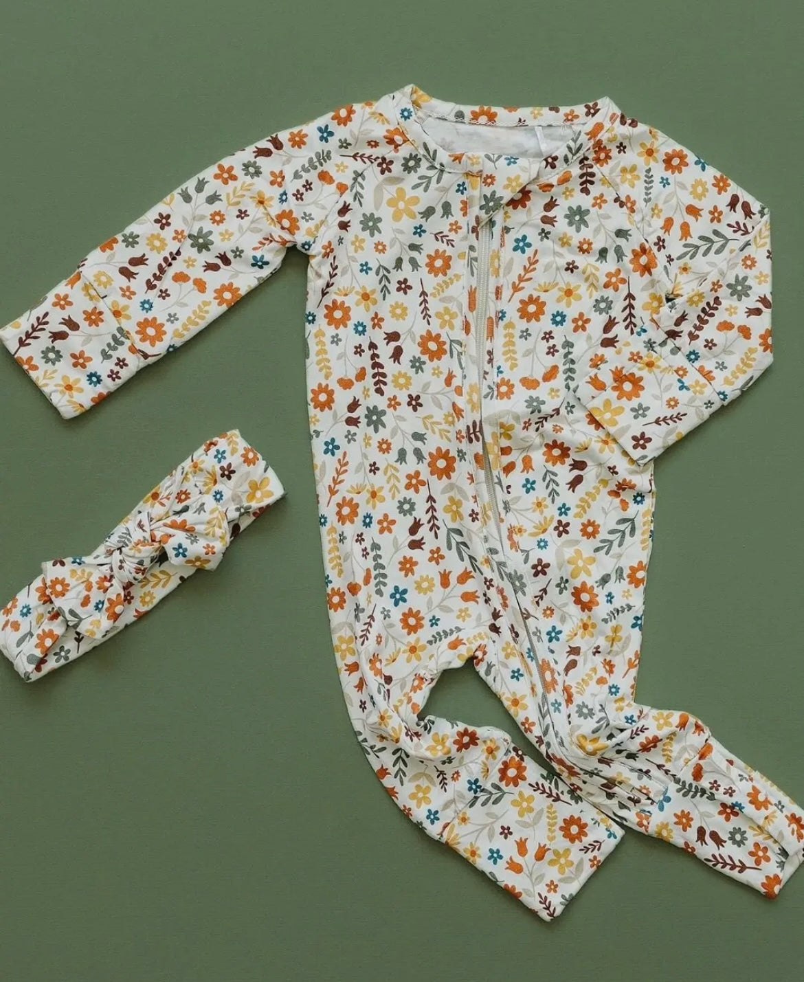 Bamboo Fall Flowers 2 Way Zip Romper