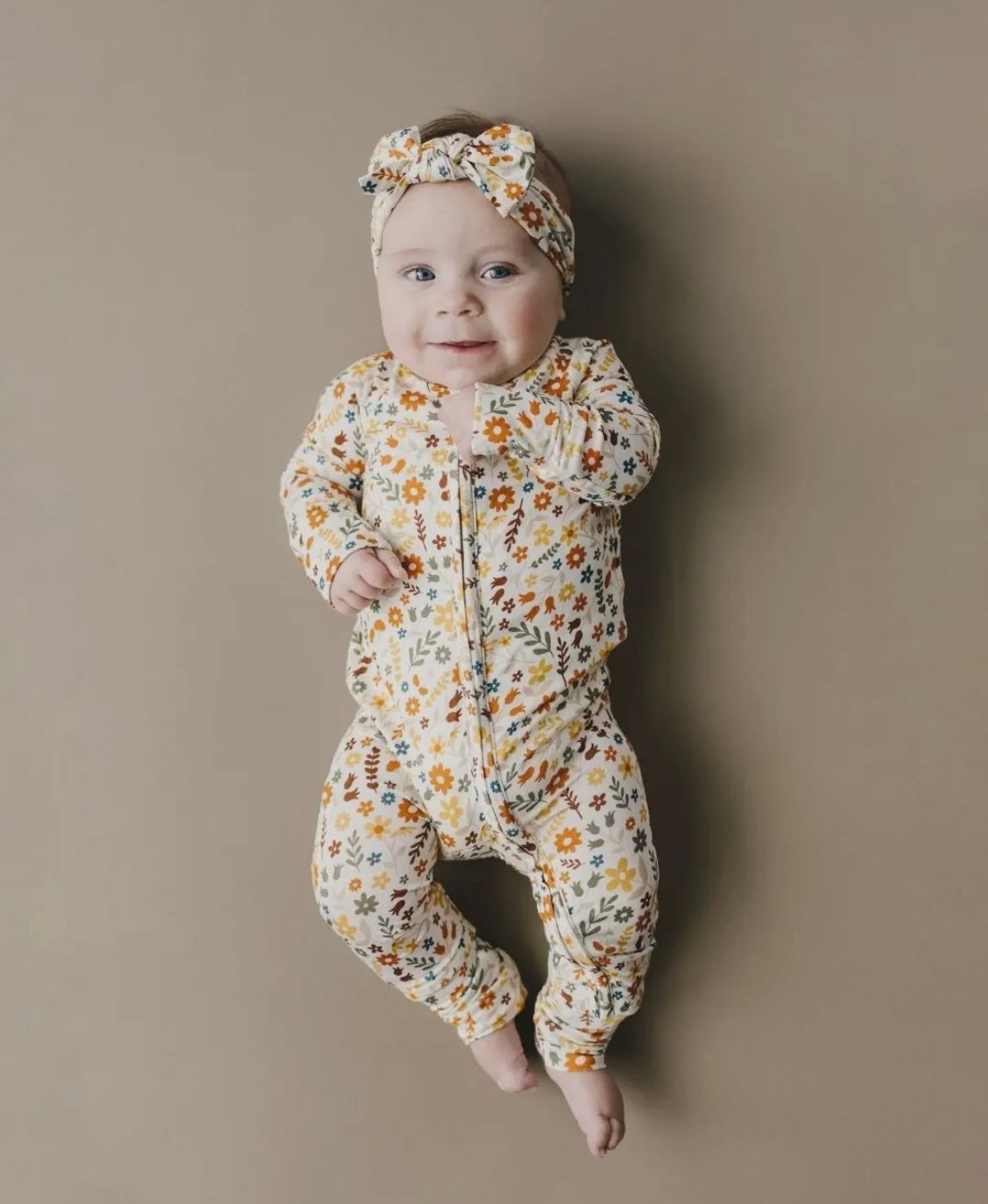 Bamboo Fall Flowers 2 Way Zip Romper