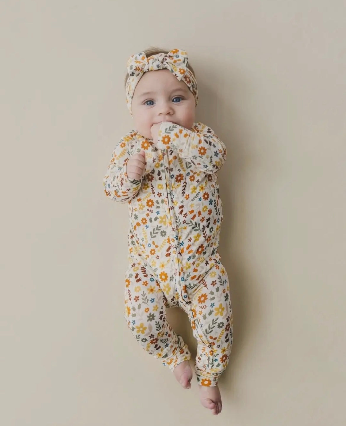 Bamboo Fall Flowers 2 Way Zip Romper