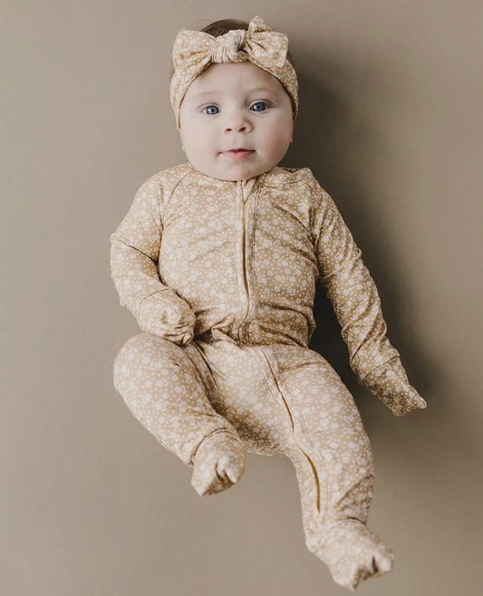 Bamboo Neutral Garden 2 Way Zip Romper