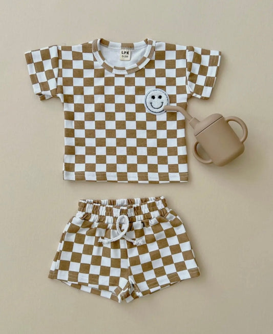 Checkered Smiley Taupe Set