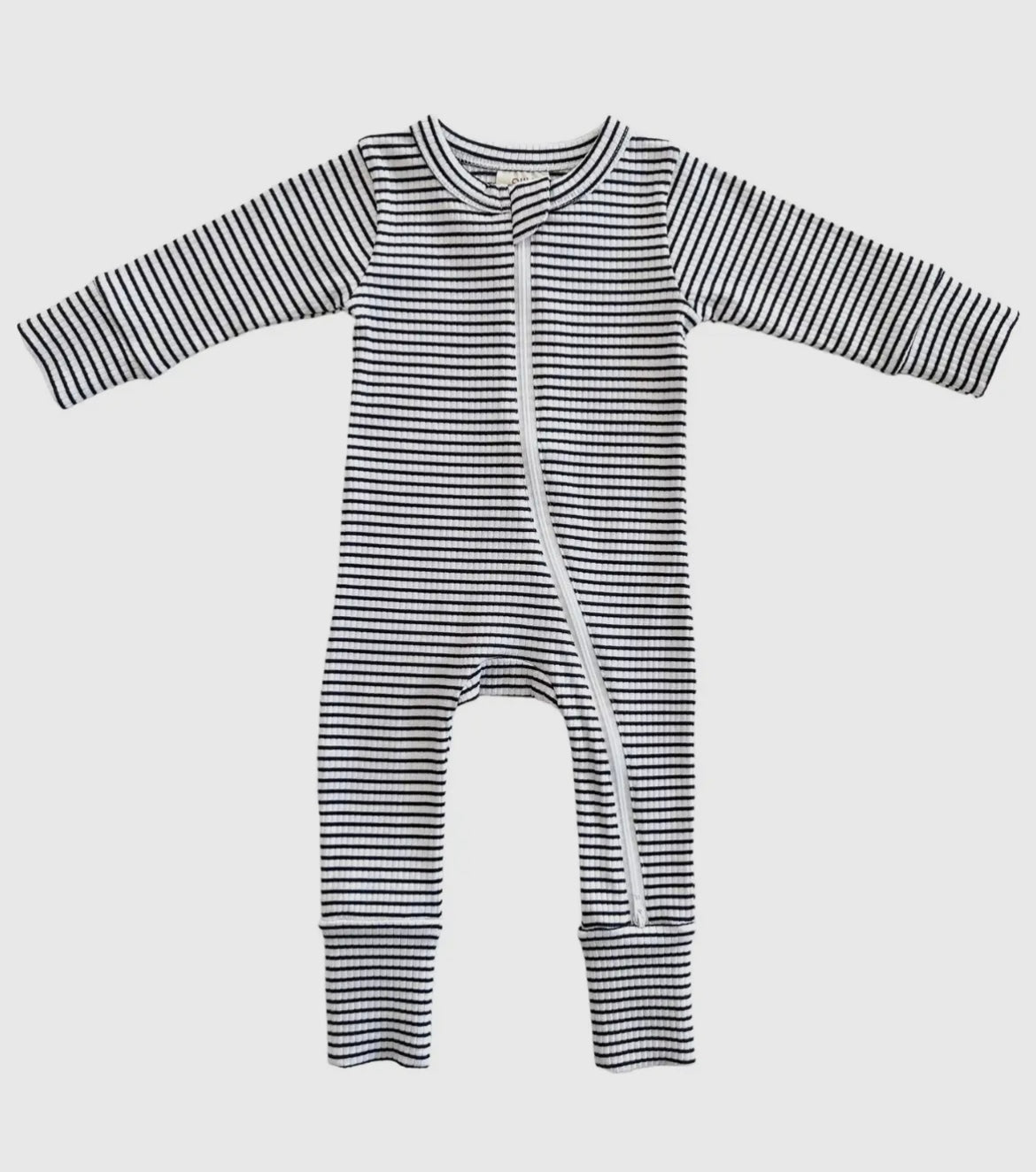 Black Stripe Ribbed 2-Way Zip Romper