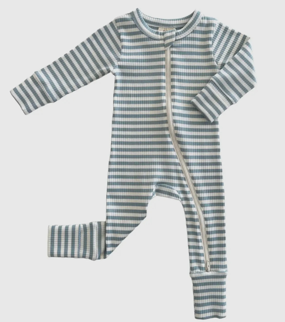 Blue Stripe Ribbed 2-Way Zip Romper