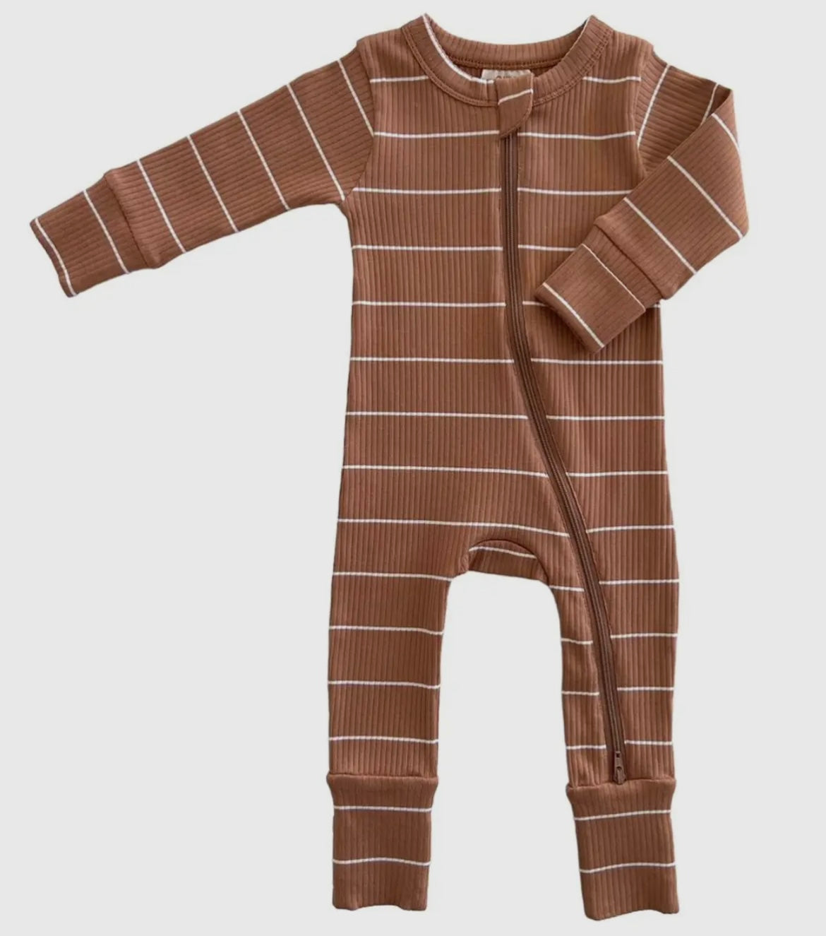 Rust White Stripe Ribbed 2-Way Zip Romper