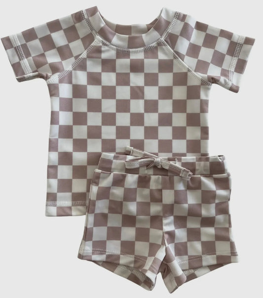 Checkerboard Rash guard Swim Set