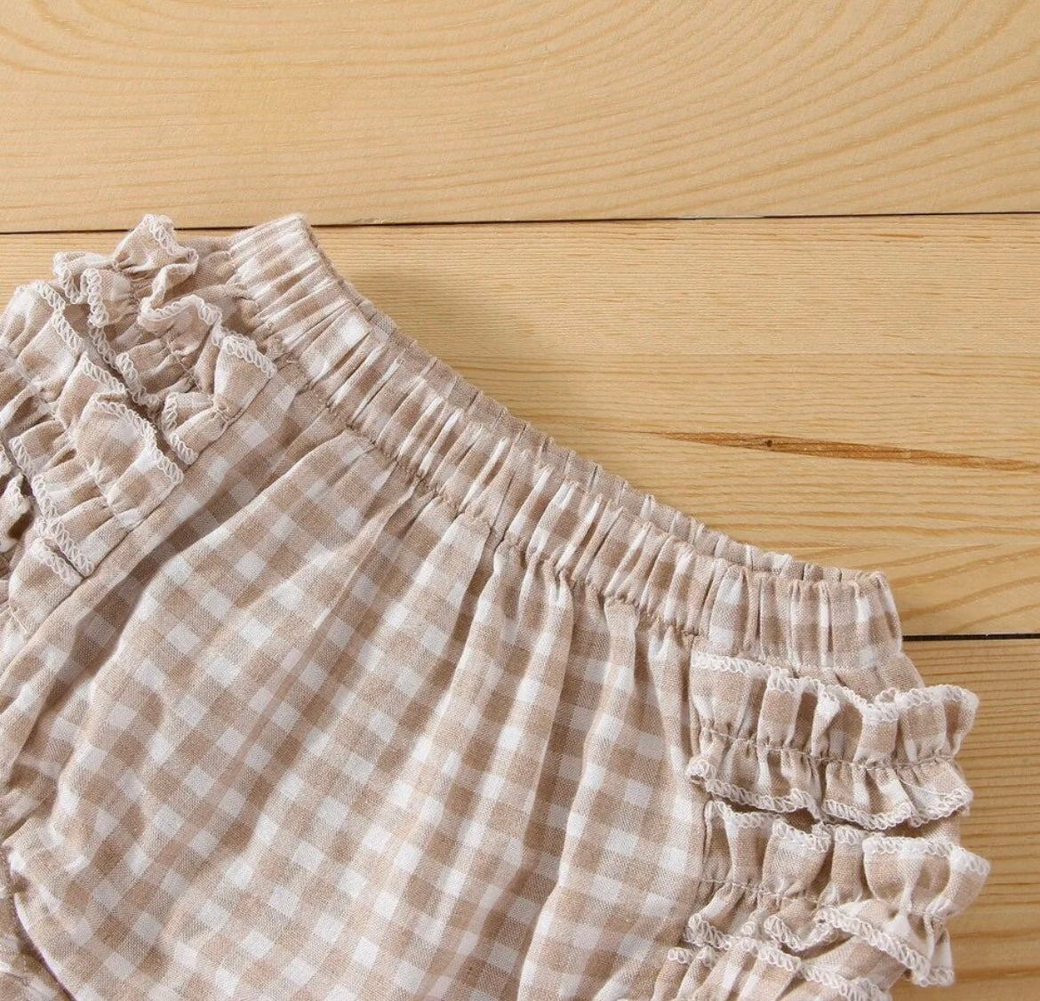 3-piece Plaid Sleeveless Ruffle Top & Shorts