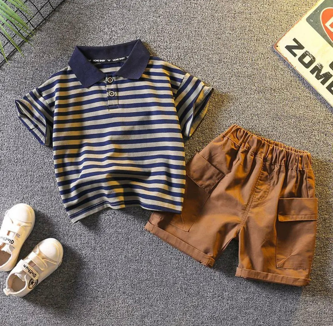 Boys Stripe Polo & Rust Shorts