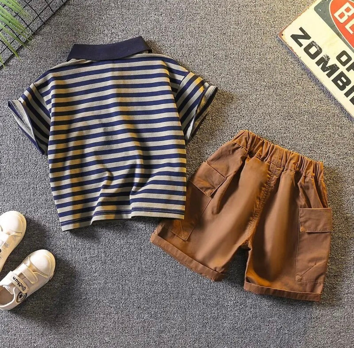 Boys Stripe Polo & Rust Shorts