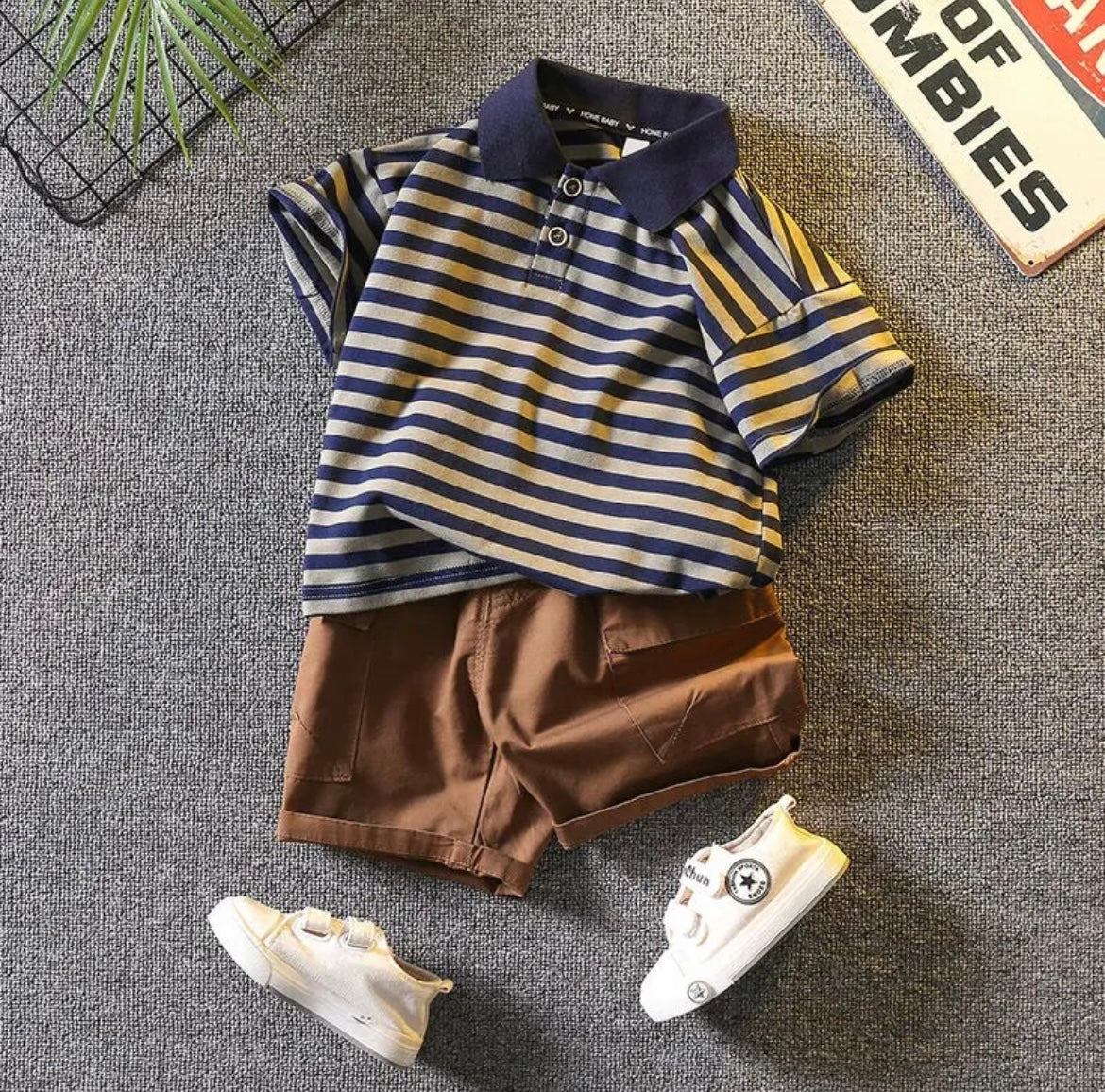 Boys Stripe Polo & Rust Shorts