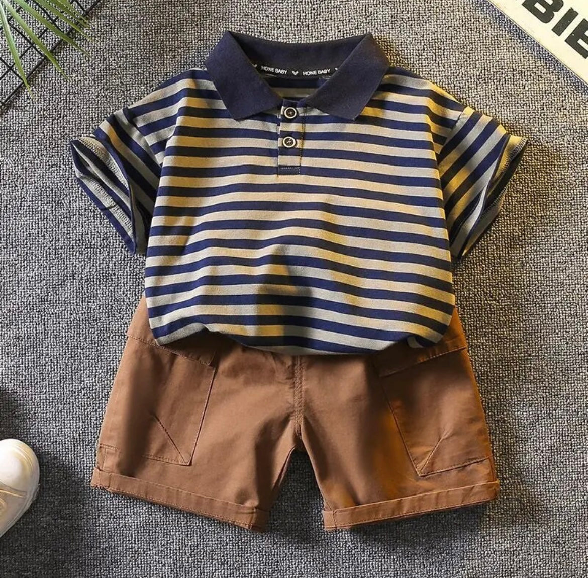 Boys Stripe Polo & Rust Shorts