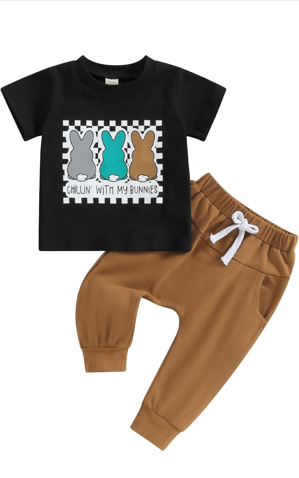 Easter Checkerboard Bunny T-shirt and Pants Set