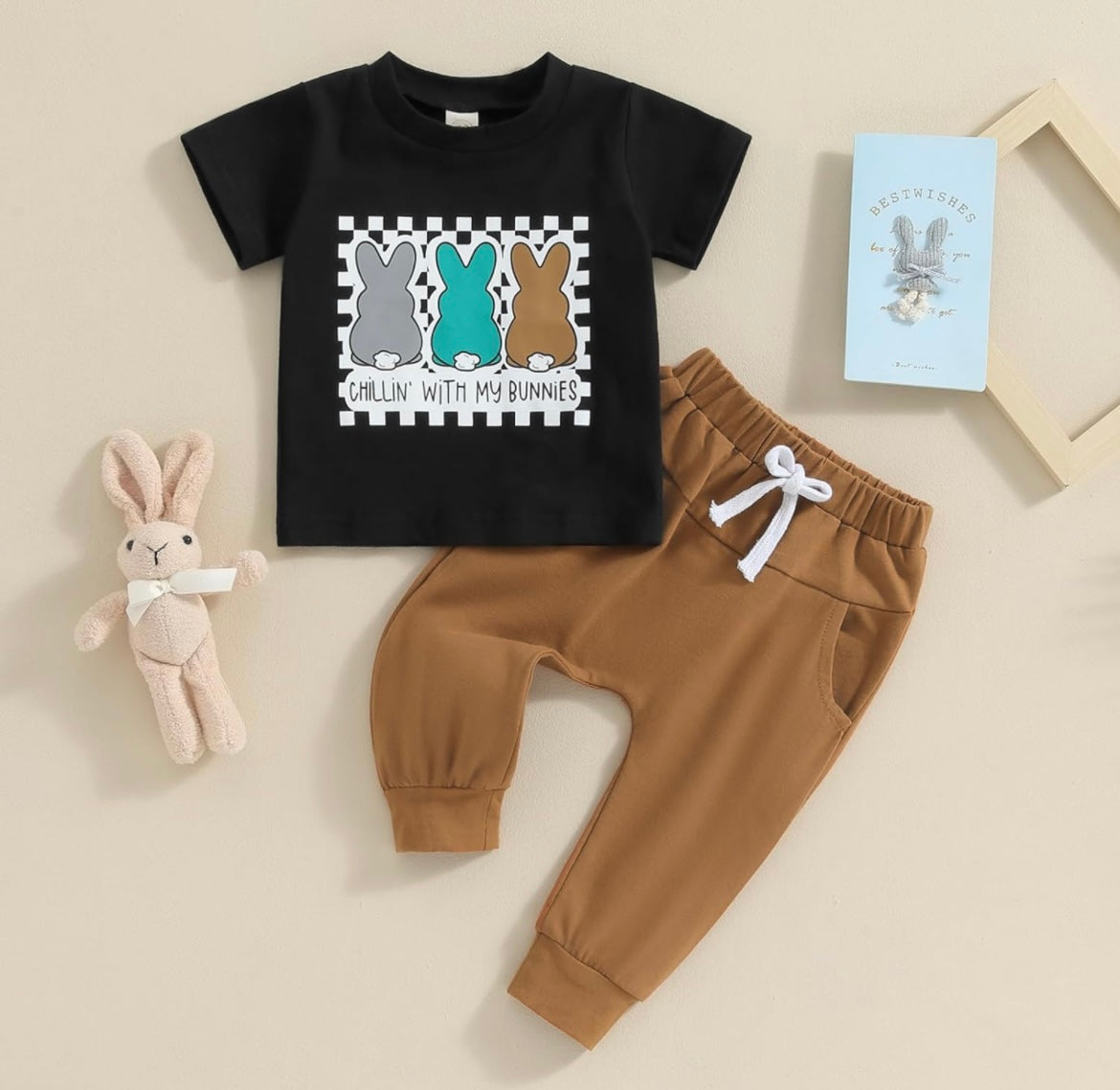 Easter Checkerboard Bunny T-shirt and Pants Set