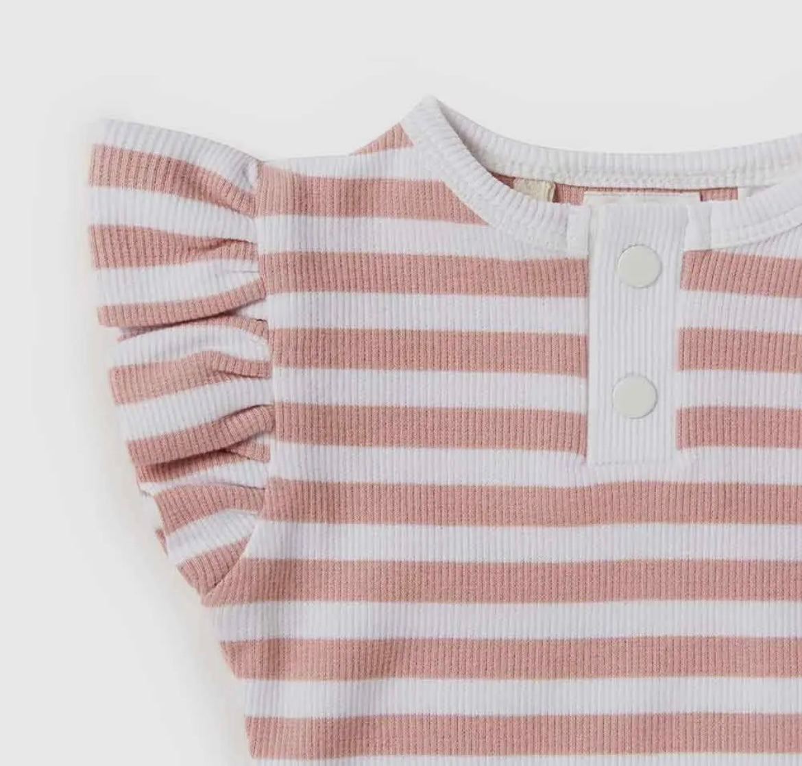 Pink Stripe Short Ruffle Sleeve Bodysuit