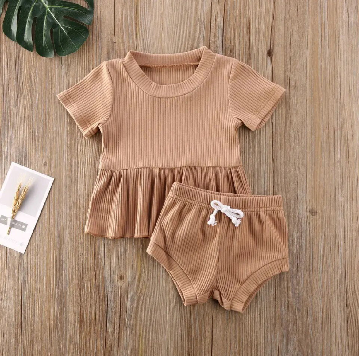 Cream Ribbed Ruffle Set